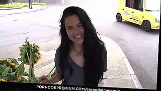 hot brunette slut getting her boobs licked in public and sucking a big cock