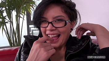 cfnm girl with glasses and big tits gets cum on her tits